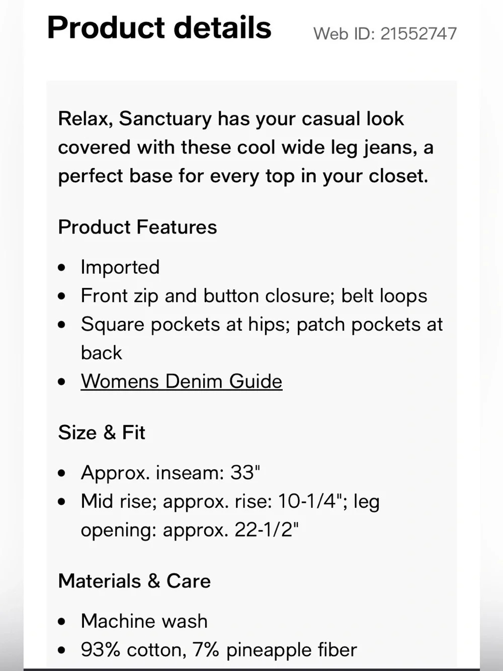 Sanctuary Highland Wide‎ Leg Denim 30 Sail Away Mid Rise Seam Detail NWT